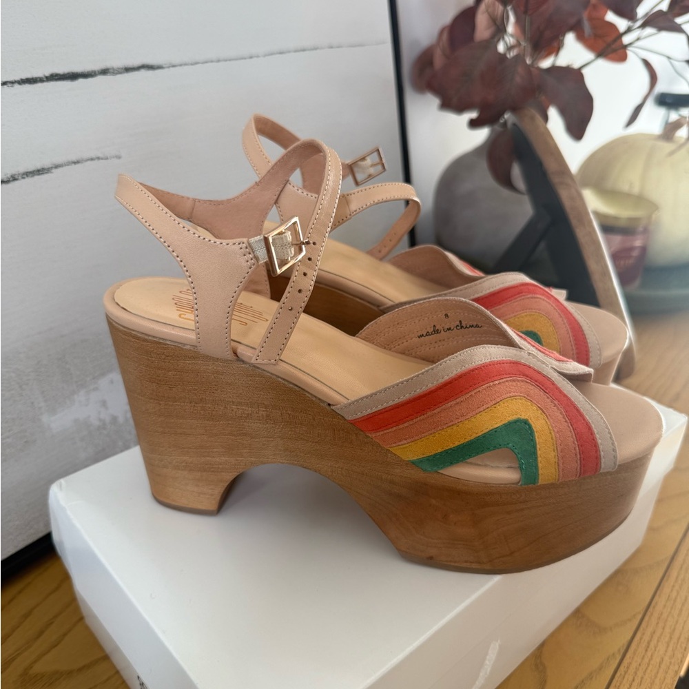 Charlotte Stone “Donna” Leather Platform Sandals with Rainbow Suede Stripes - Picture 3 of 3